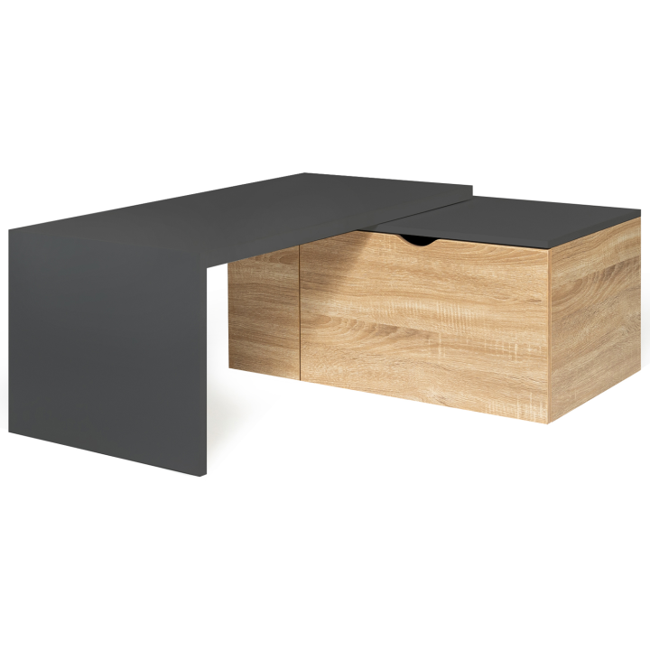 Table basse rotative bois gris 360° LIZZI contemporaine