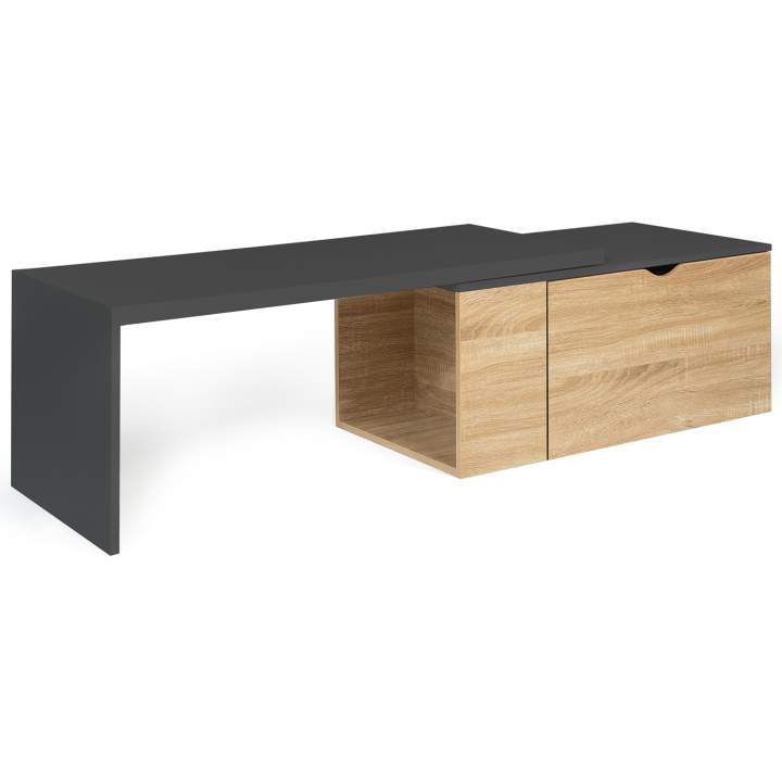 Table basse rotative bois gris 360° LIZZI contemporaine