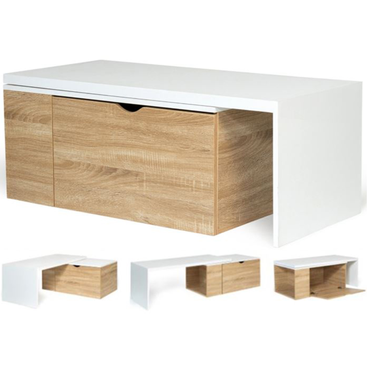 Table basse rotative bois blanc 360° LIZZI contemporaine