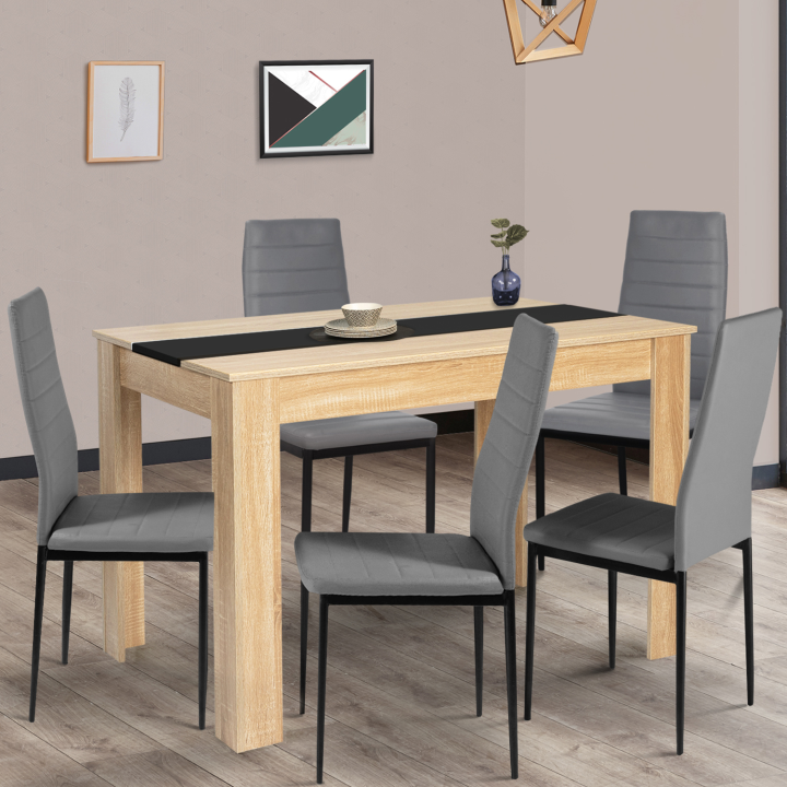 Mesa de comedor barata para 4 en imitación madera de haya y negro | ID Market