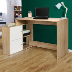 Bureau d'angle en forme de L BOB imitation hêtre portes blanches