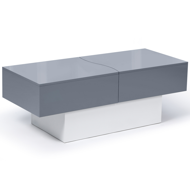 Table basse bar coulissante MARTA bois blanc et gris