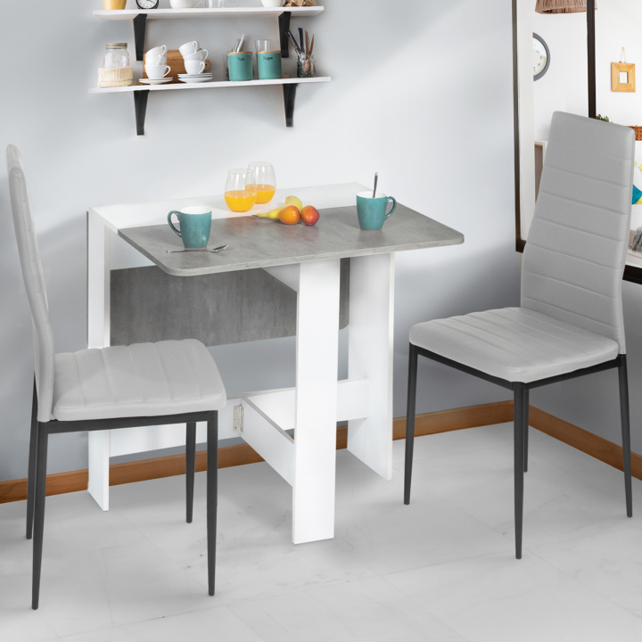 Table console pliable EDI 2-4 personnes blanche plateau effet béton 103 x 76 cm