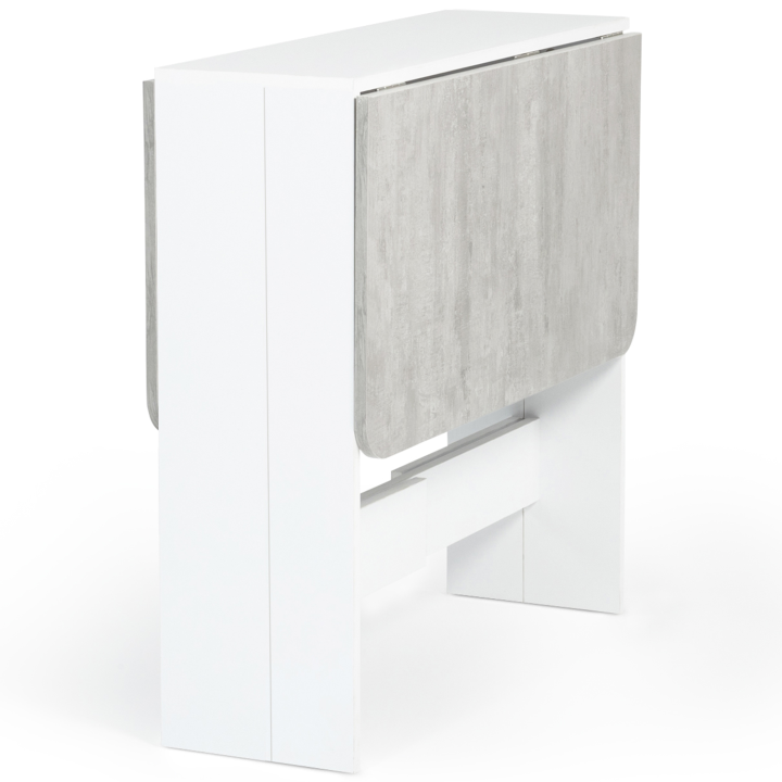 Table console pliable EDI 2-4 personnes blanche plateau effet béton 103 x 76 cm