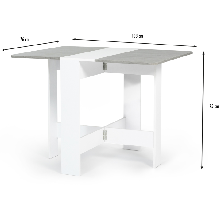 Mesa consola plegable blanca barata con tablero efecto hormigón | ID Market