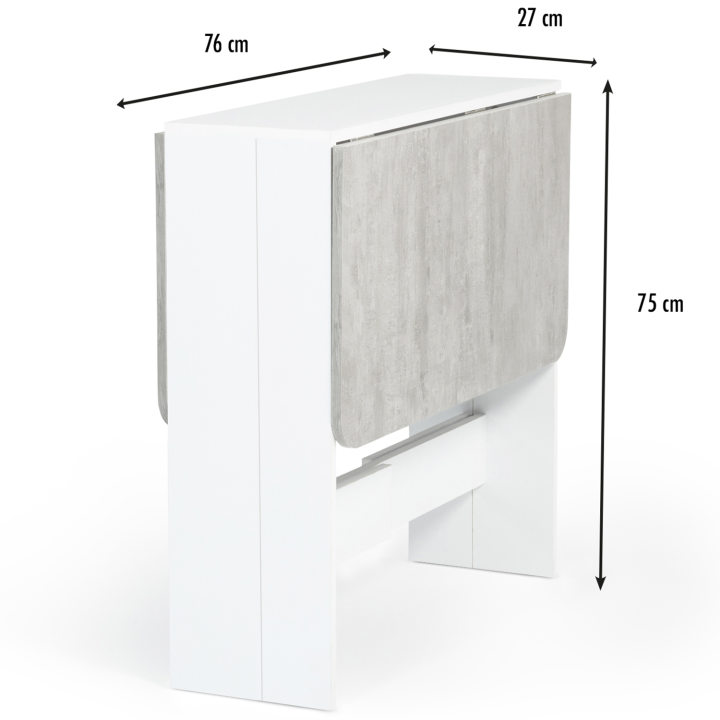 Table console pliable EDI 2-4 personnes blanche plateau effet béton 103 x 76 cm