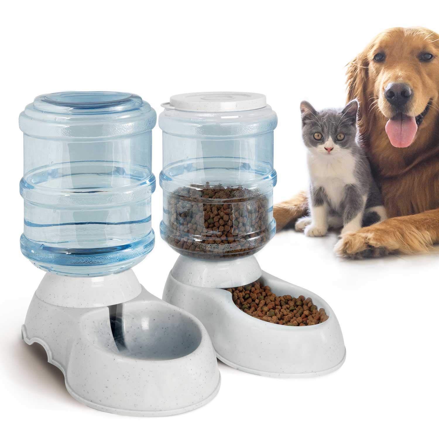 Lot De 2 Distributeurs Automatiques Croquettes Et Eau 3 75 L Pour Chien Et Chat