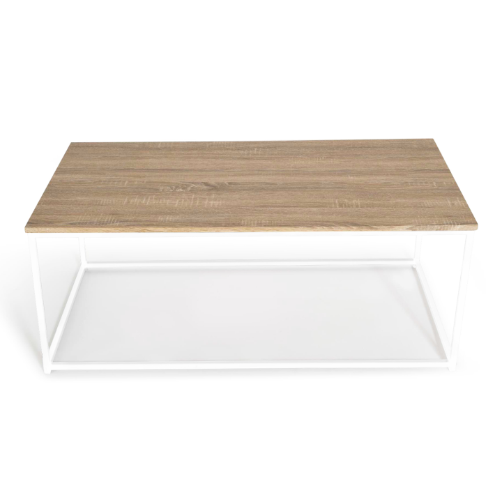 Table basse DETROIT 113 cm design industriel bois et métal blanc