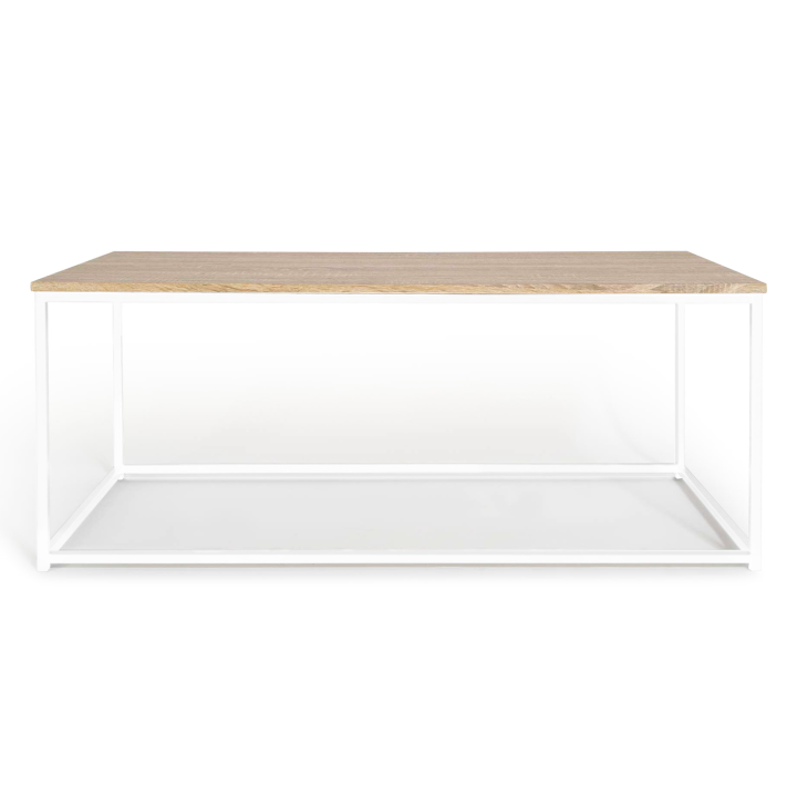 Table basse DETROIT 113 cm design industriel bois et métal blanc