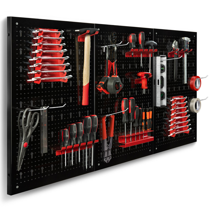 Panneau mural perforé en acier 120 x 60 cm porte-outils avec 17 accessoires