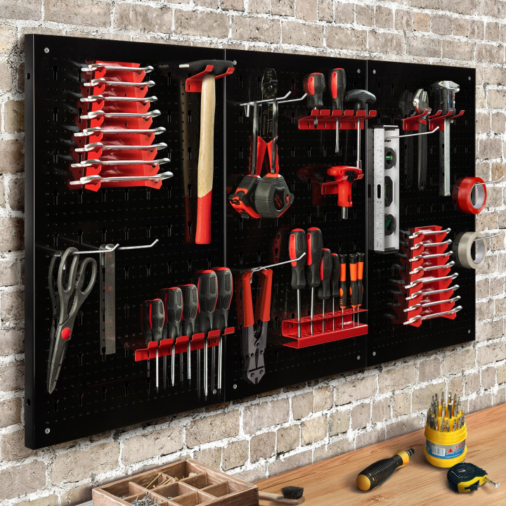 Panneau mural perforé en acier 120 x 60 cm porte-outils avec 17 accessoires