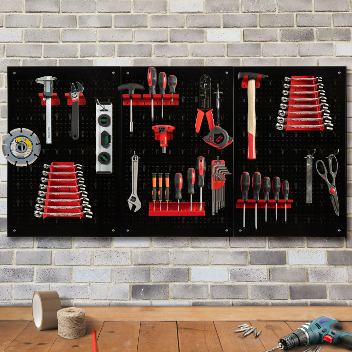 Panneau mural perforé en acier 120 x 60 cm porte-outils avec 17 accessoires