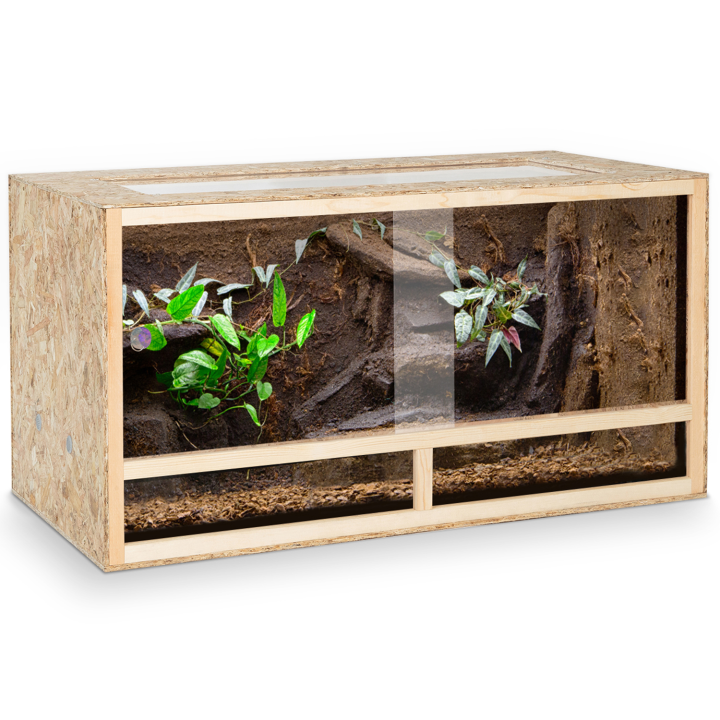 Terrarium en bois OSB pour reptiles et batraciens aérations latérales 115 cm