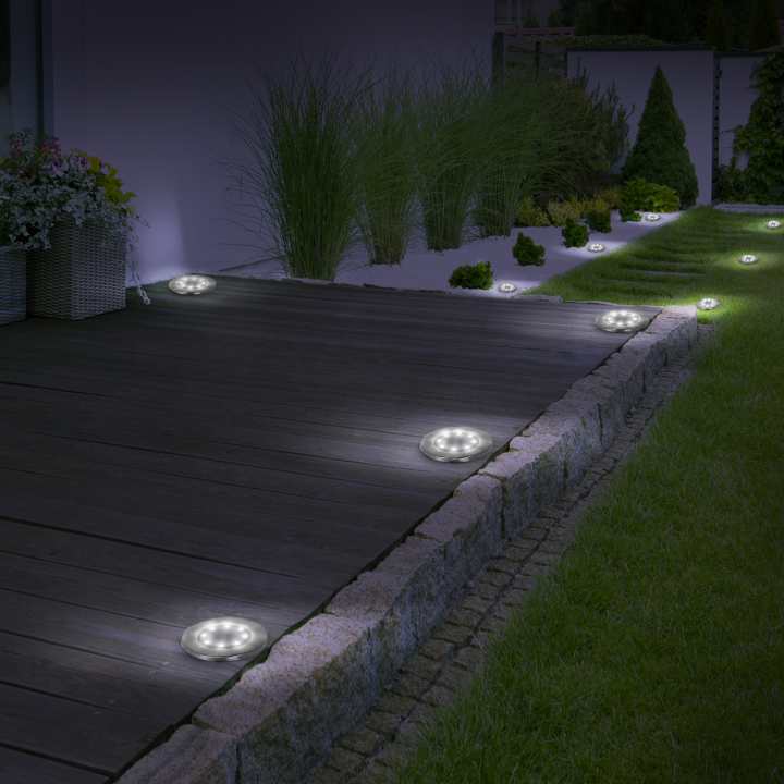 Lot de 10 disques solaires à LED spots de jardin à planter