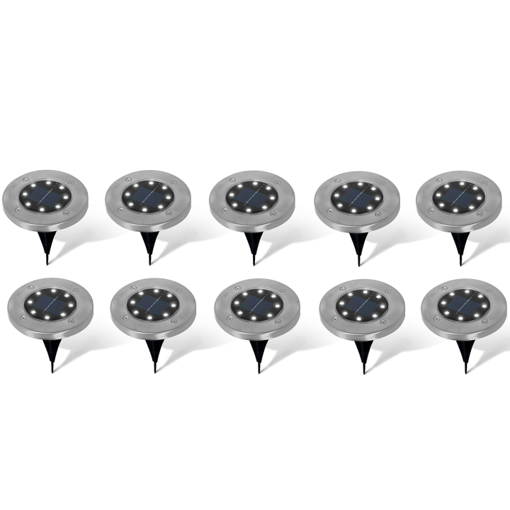 Lot de 10 disques solaires à LED spots de jardin à planter