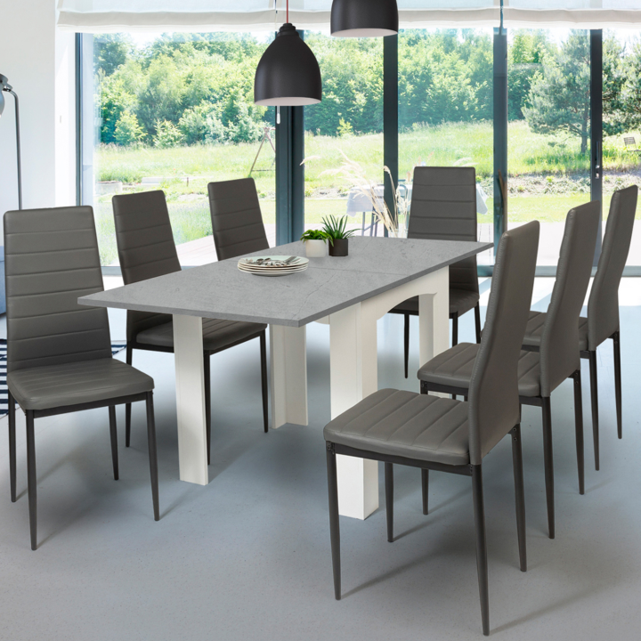 Mesa de comedor de hormigón encerado extensible barata para 6 a 8 personas | ID Market