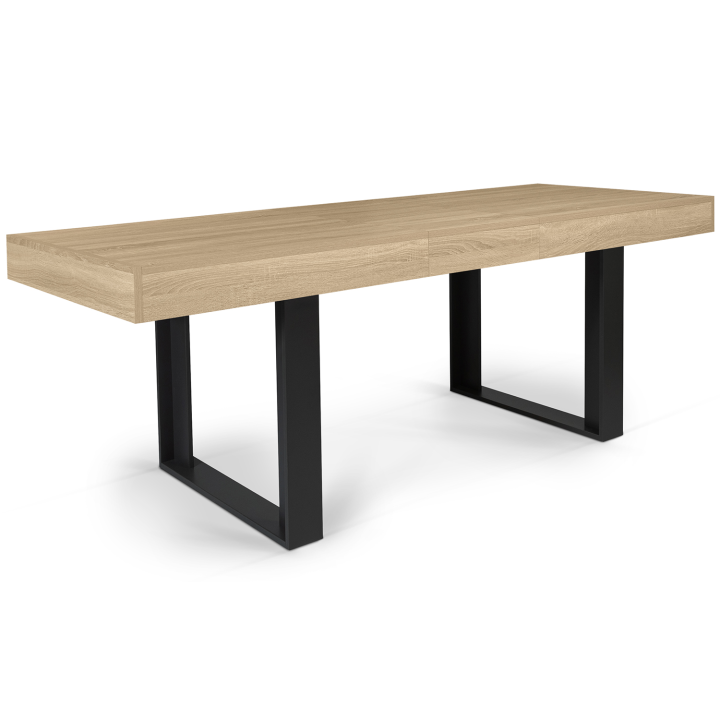 Table à manger extensible rectangle PHOENIX 6-10 personnes bois et noir 160-200 cm