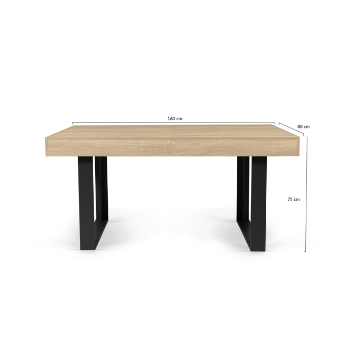 Table à manger extensible rectangle PHOENIX 6-10 personnes bois et noir 160-200 cm