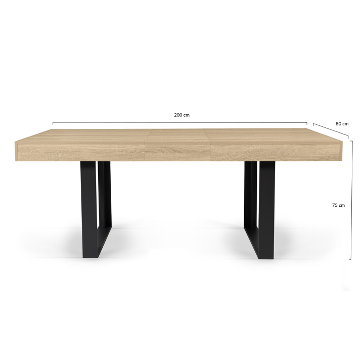 Table à manger extensible rectangle PHOENIX 6-10 personnes bois et noir 160-200 cm