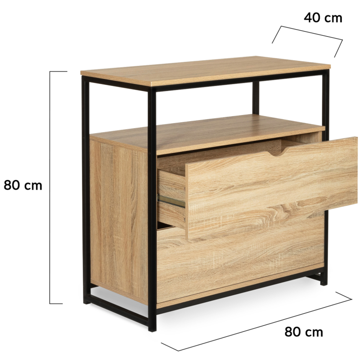 Commode 2 tiroirs DETROIT  design industriel avec étagère