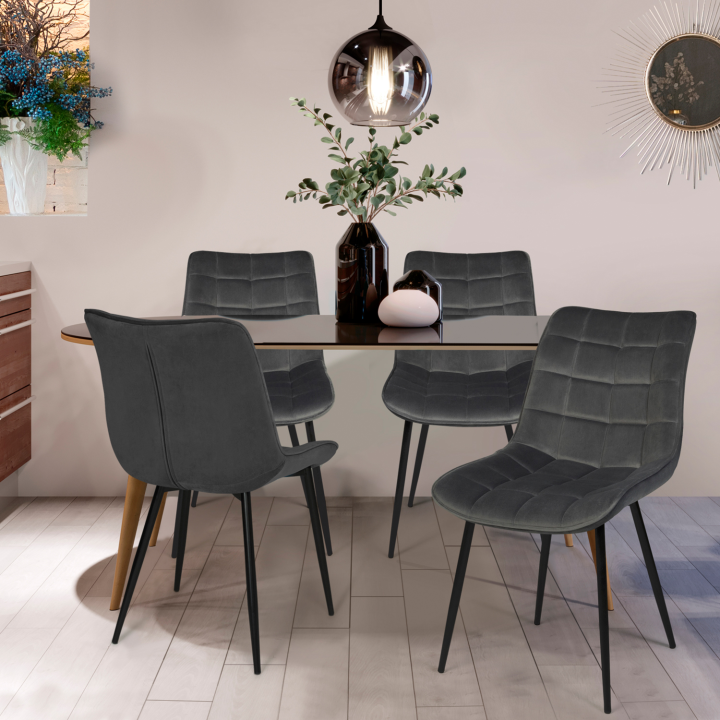 Lot de 4 chaises MADY en velours gris pour salle à manger