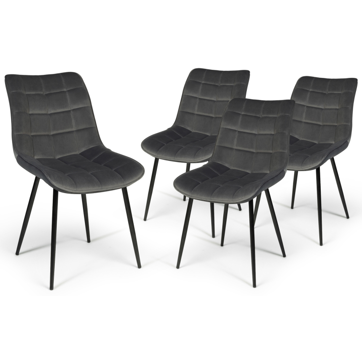 Lot de 4 chaises MADY en velours gris pour salle à manger