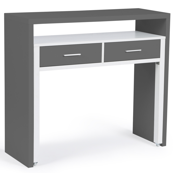 Bureau extensible bois blanc et gris