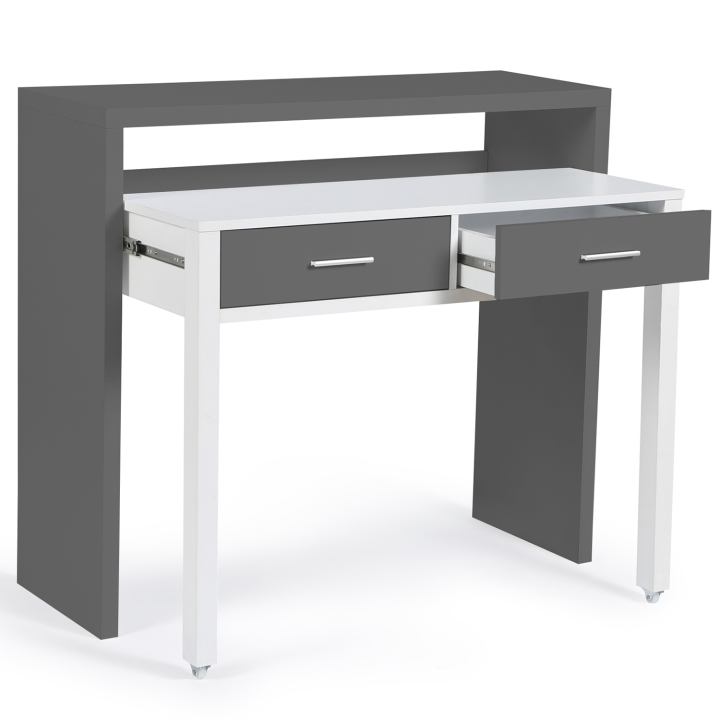 Bureau extensible bois blanc et gris