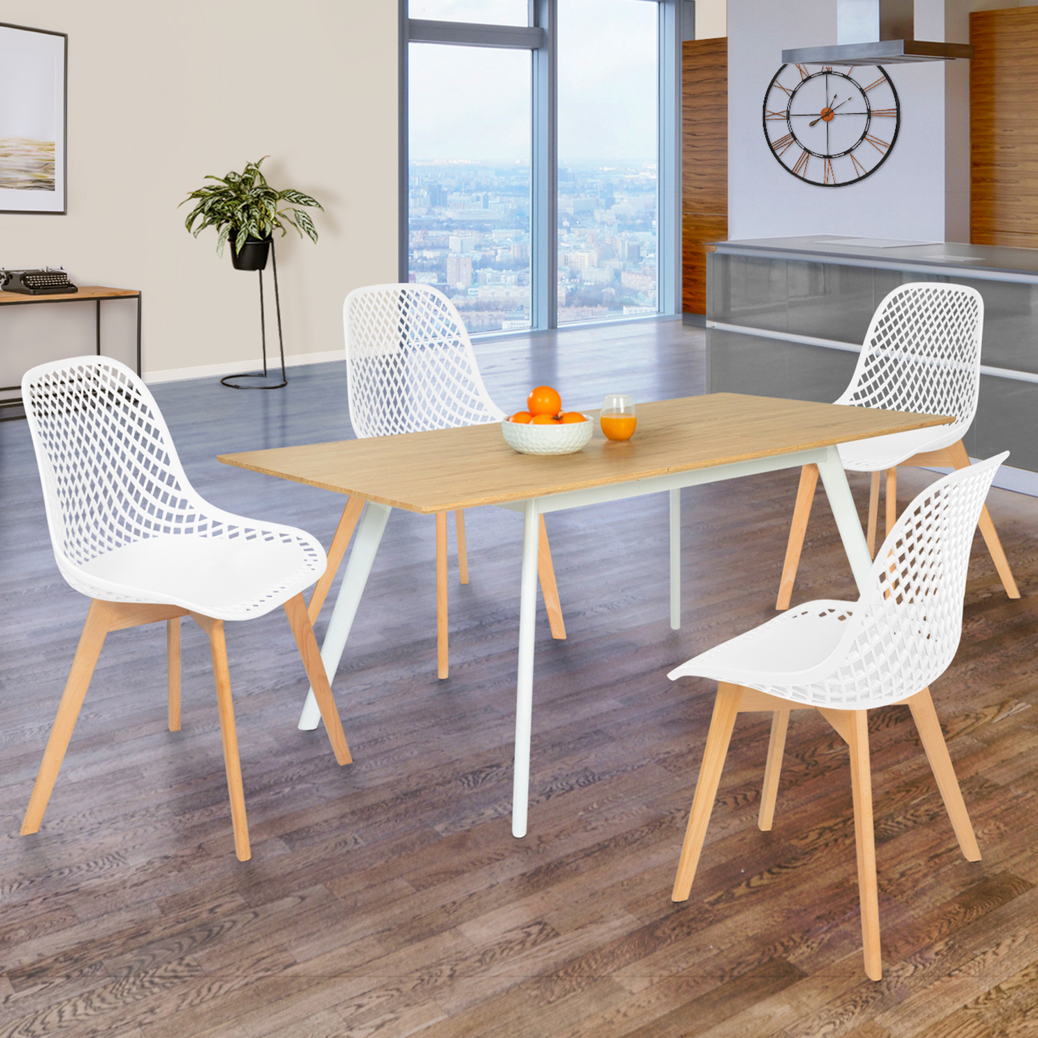 Chaise scandinave Halmstad blanche similicuir 4 pieds bois salle à manger  /attente cuisine réception