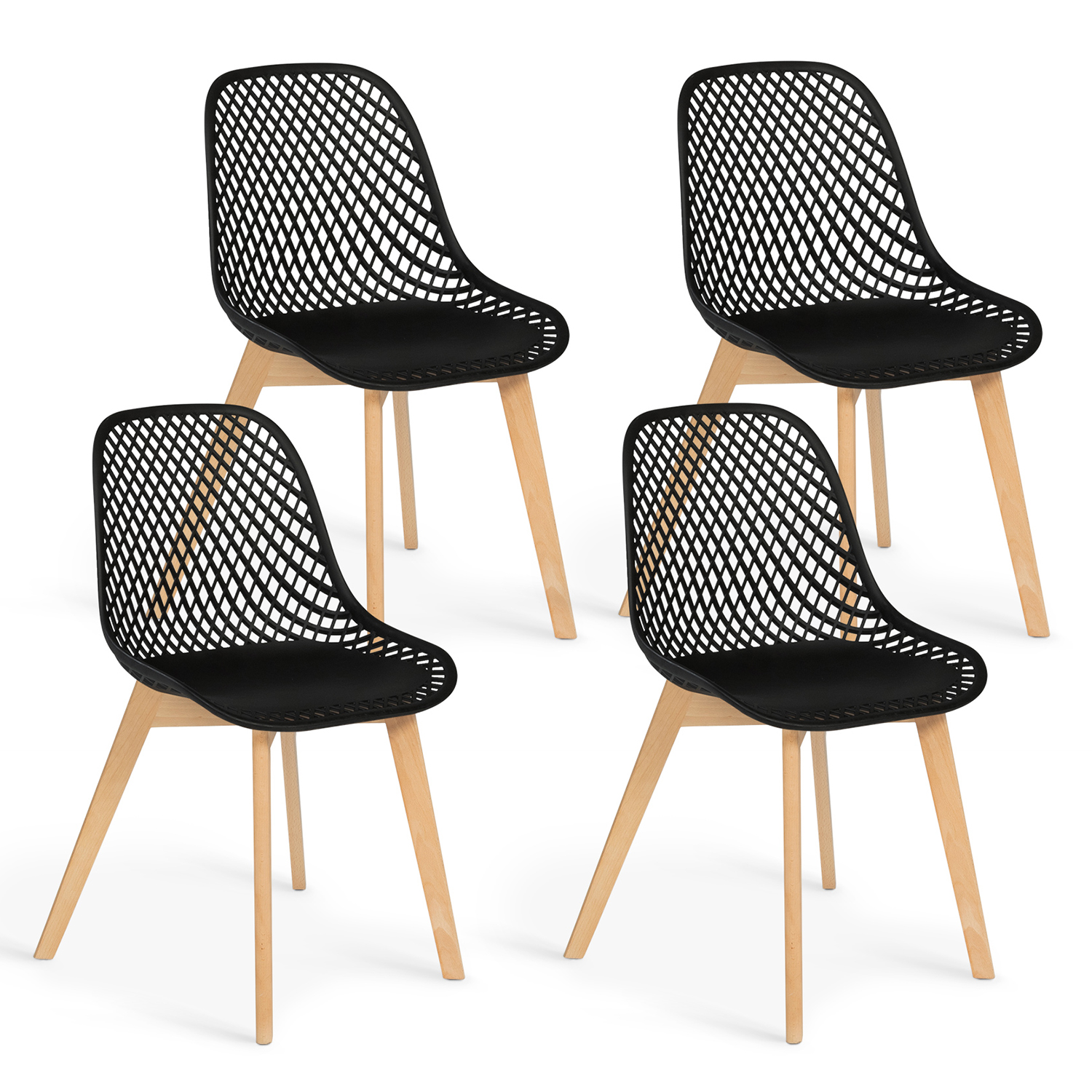 Chaises noires design ajourées pieds en bois x4 - MANDY