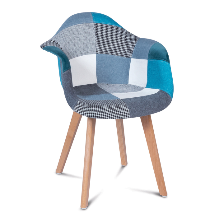 Lot de 2 fauteuils  scandinaves SARA motifs patchworks bleus