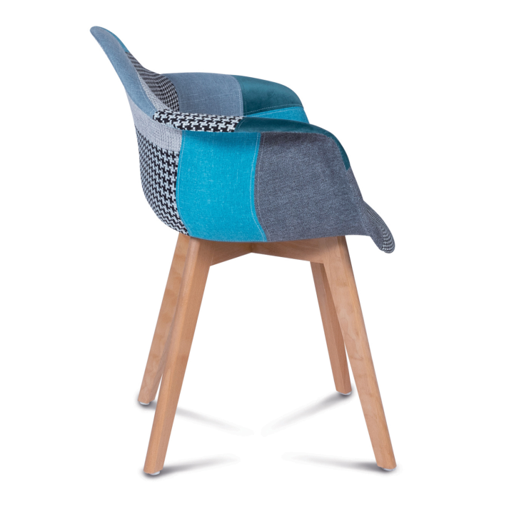 Lot de 2 fauteuils  scandinaves SARA motifs patchworks bleus