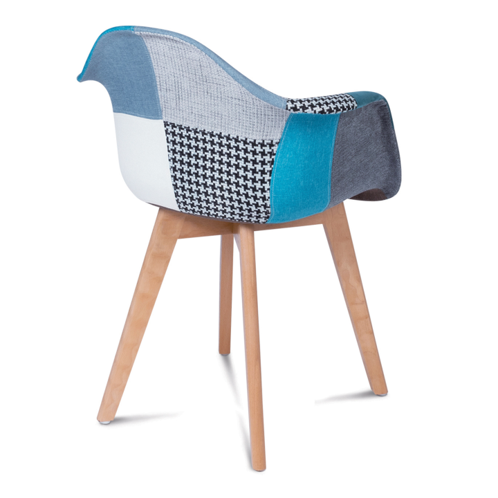 Lot de 2 fauteuils  scandinaves SARA motifs patchworks bleus