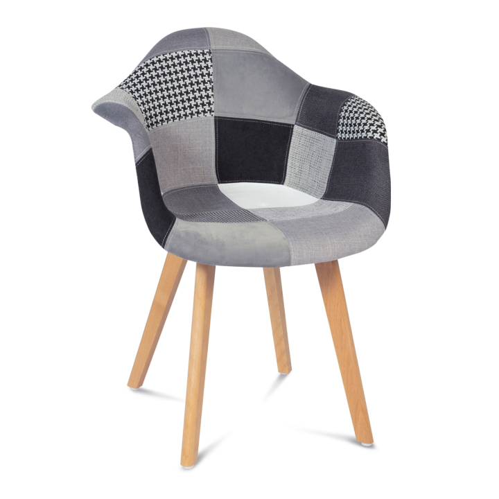 Lot de 2 fauteuils  scandinaves SARA motifs patchworks noirs, gris et blancs