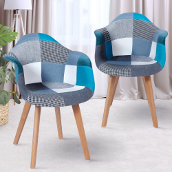 Lot de 2 fauteuils  scandinaves SARA motifs patchworks bleus