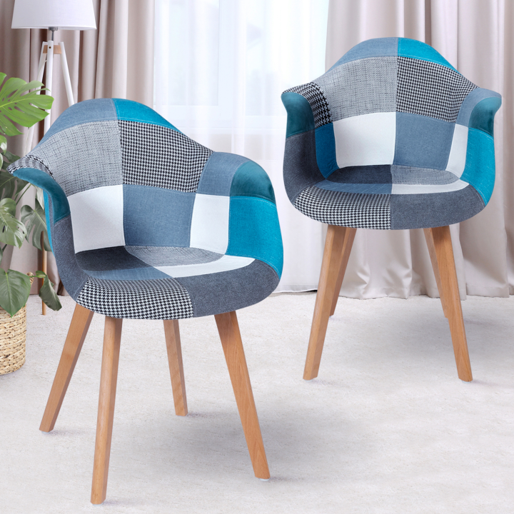 Sillón escandinavo patchwork azul barato x2 | ID Market