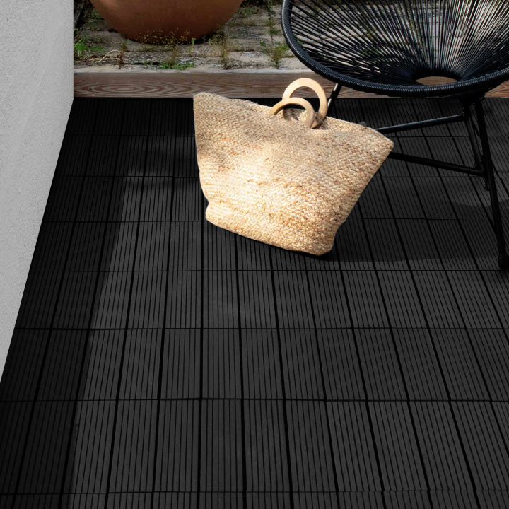 Lot de 5 dalles de terrasse clipsables bois composite noire