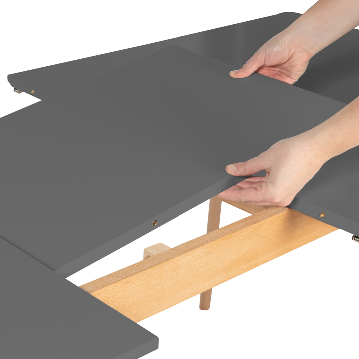 Table scandinave extensible rectangle INGA 4-6 personnes plateau gris anthracite pieds bois 120-160 cm