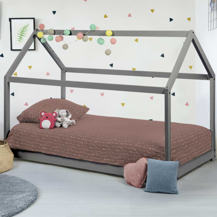 Cama infantil barata gris 90x190 cm | ID Market