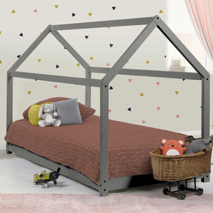 Cama infantil barata gris 90x190 cm | ID Market