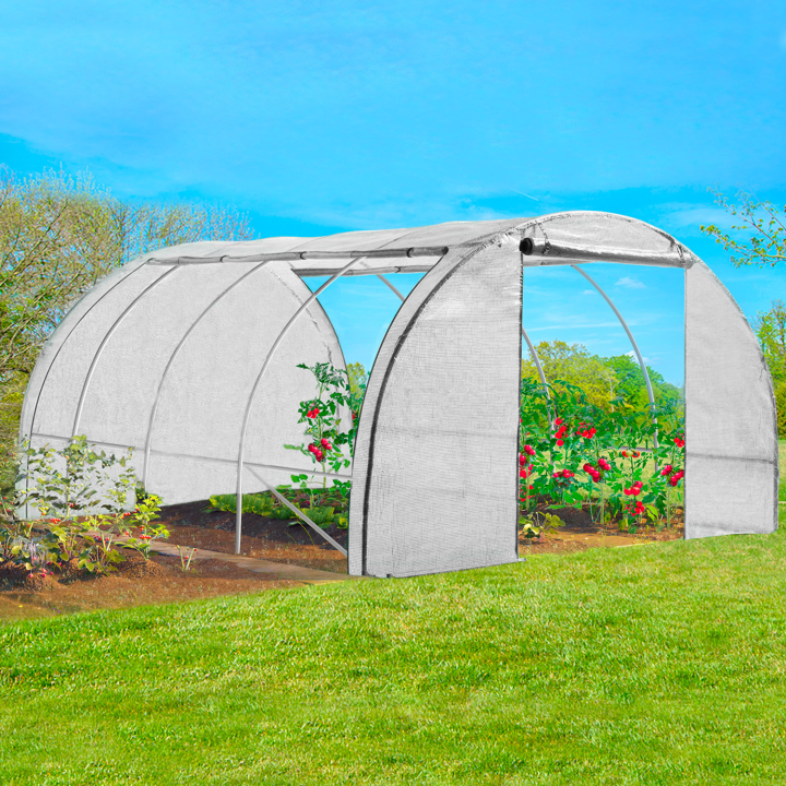 Serre tunnel de jardin 4 saisons 12m² blanche gamme maraichère ZEBRA 4x3M