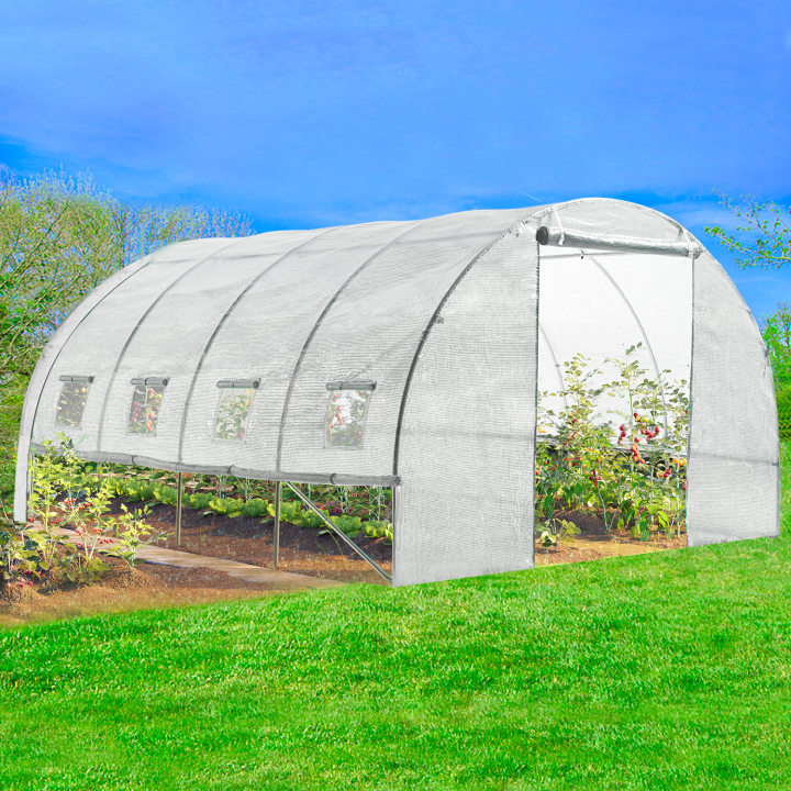 Serre tunnel de jardin 4 saisons 12m² blanche gamme maraichère ZEBRA 4x3M