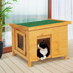 Casa de madera para gatos con puerta y ventana | ID Market