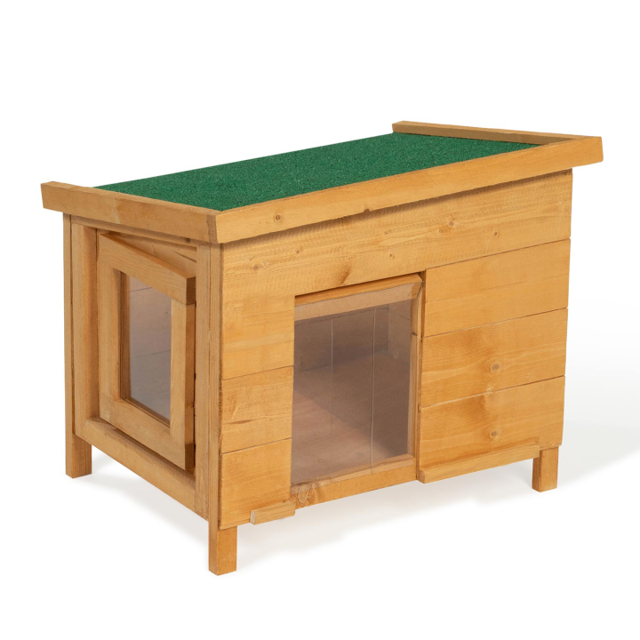 Maison pour chat niche en bois avec porte basculante à lamelles