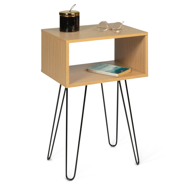 Lot de 2 tables de chevet NOEMI bois pied épingle