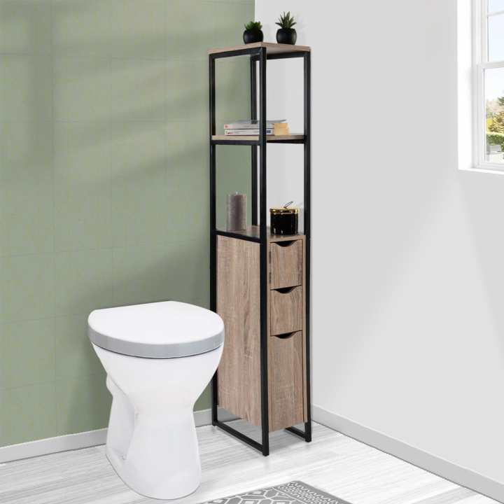 Meuble WC 3 portes DETROIT design industriel avec étagères