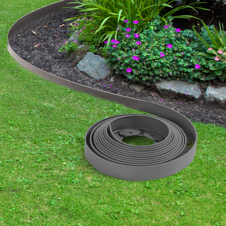 Bordurette de jardin flexible grise anthracite 10M + 30 piquets d'ancrage