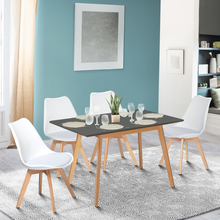 Table scandinave extensible rectangle INGA 4-6 personnes plateau gris anthracite pieds bois 120-160 cm