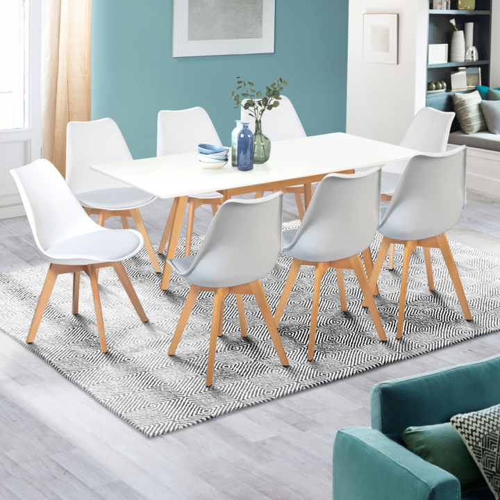 Table scandinave extensible rectangle INGA 4-6 personnes blanche 120-160 cm