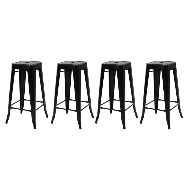 Lot de 4 tabourets LENY métal noir mat empilable aspect brut factory